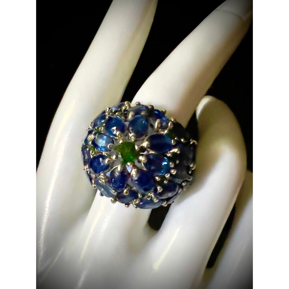 Massive Natural Kyanite Chrome Diopside Cluster Dome Ring - Picture 2 of 15